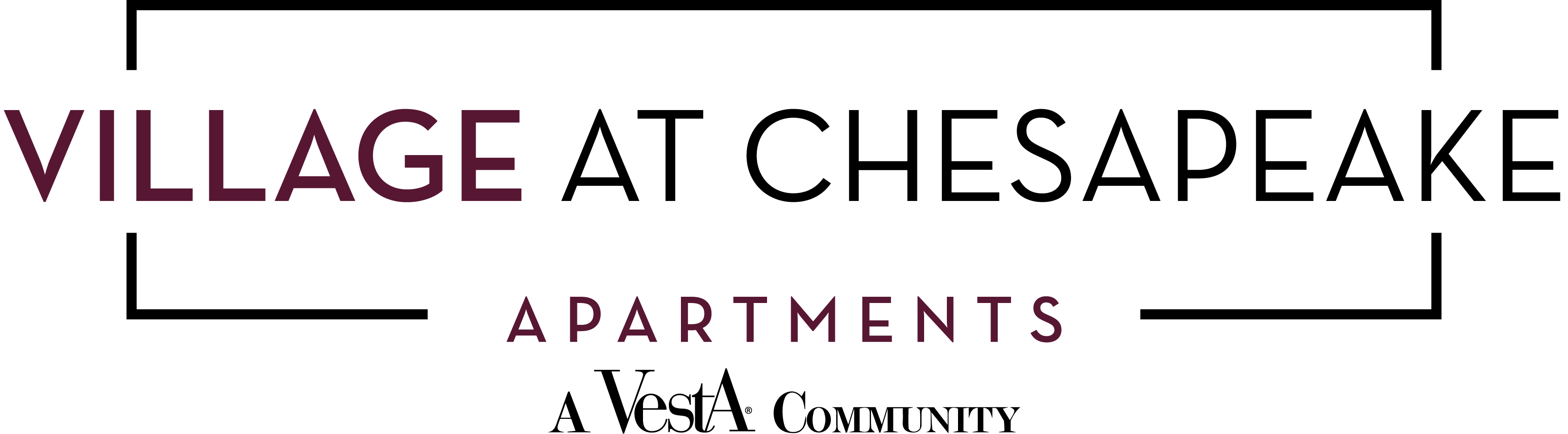 the logo for the village apartments with the words village at chest